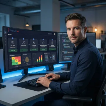 Step-by-step mobile AI security assessment process displayed on a digital workflow diagram