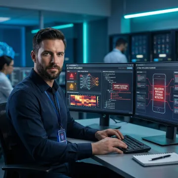 Security engineer monitoring prompt injection attack vectors on a mobile app with embedded LLM features
