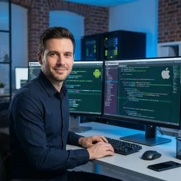 Developer securing Android and iOS app source code against reverse engineering using obfuscation tools