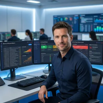 Security engineer monitoring LLM threat intelligence dashboard for AI application protection