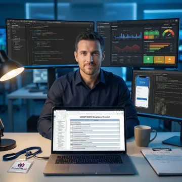 Security engineer reviewing OWASP MASVS compliance checklist for a banking mobile application
