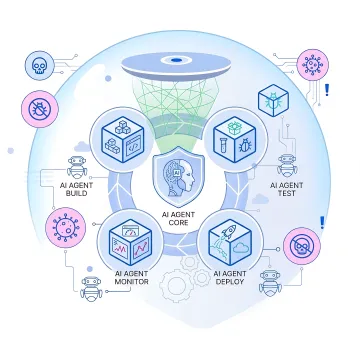 Diagram illustrating agentic AI lifecycle protection layers from development to production