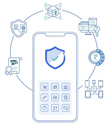 Secure fintech mobile payment app interface with encryption and fraud protection layers