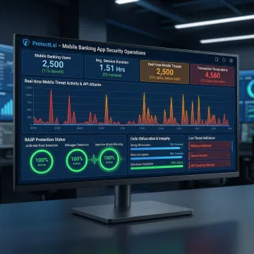 BFSI mobile app security platform dashboard showing real-time threat detection and RASP protection
