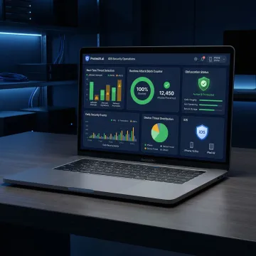 Protectt.ai iOS app security platform dashboard showing real-time threat detection and RASP protection