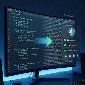 Mobile app source code being obfuscated and protected from decompilation by security software