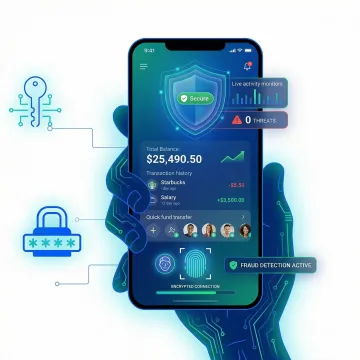 Mobile banking app protected by RASP security solution on a smartphone