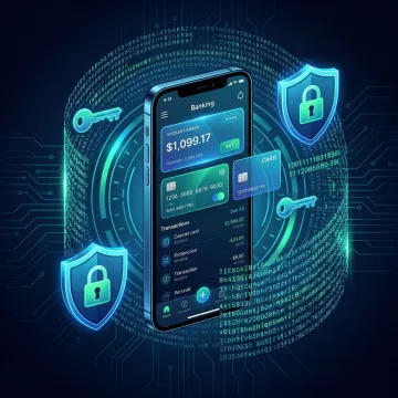 Mobile banking app code being protected from reverse engineering with encryption layers