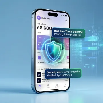 RASP runtime protection actively blocking a mobile banking threat on a smartphone