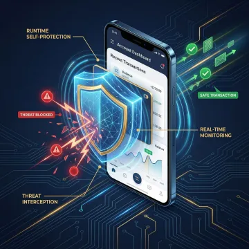 RASP security layer embedded inside a mobile banking application protecting financial transactions
