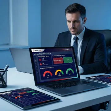 Security engineer reviewing Android root detection alerts on a threat monitoring dashboard