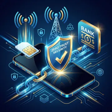 Diagram showing device and SIM binding process securing a banking app on a verified smartphone