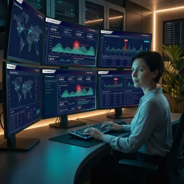 AI security engineer monitoring autonomous AI agent activity on a security operations console