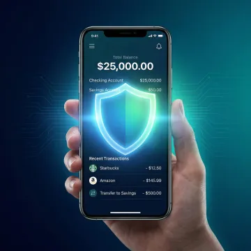 RASP security shield protecting a mobile banking application on a smartphone