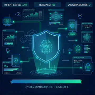 AI security platform dashboard protecting mobile apps and LLM systems for BFSI organizations