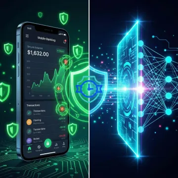 AI-native security platform interface showing mobile app and LLM threat protection for BFSI