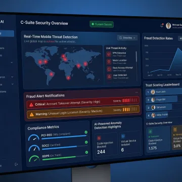 AI security platform interface showing mobile app threat detection for a banking application
