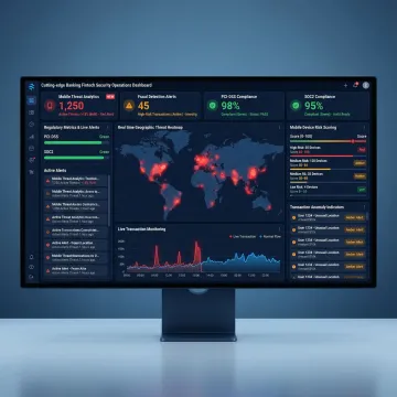 AI-powered mobile security platform dashboard showing threat detection for banking apps