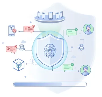 Mobile banking app protected from spoofed SMS fraud with AI security shield