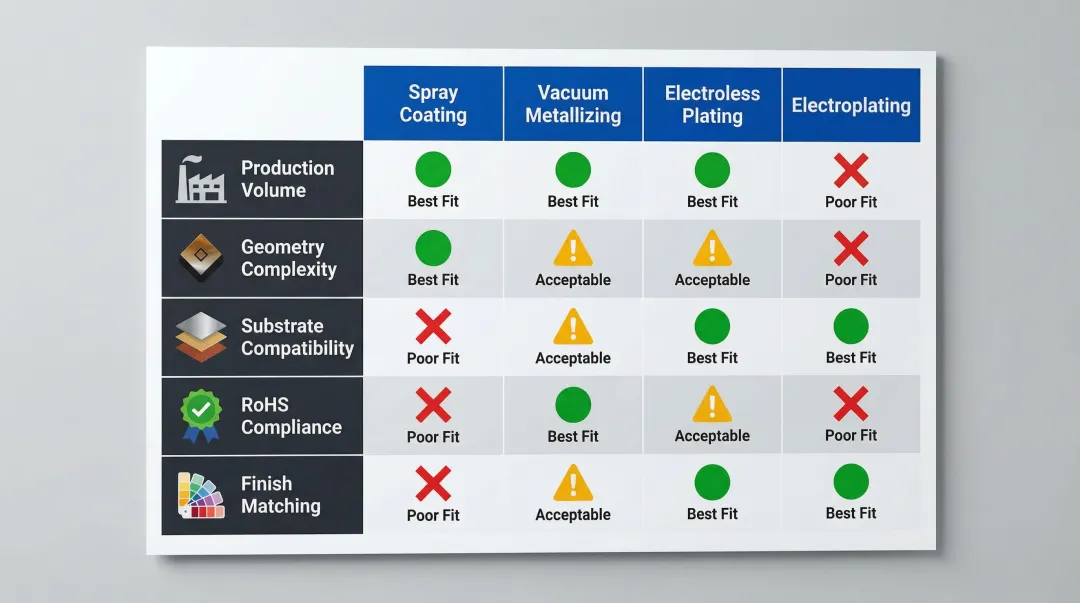 EMI shielding coating method selection decision framework based on five application variables