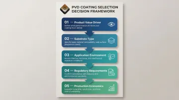Five-factor PVD coating selection decision framework flowchart for engineers and specifiers