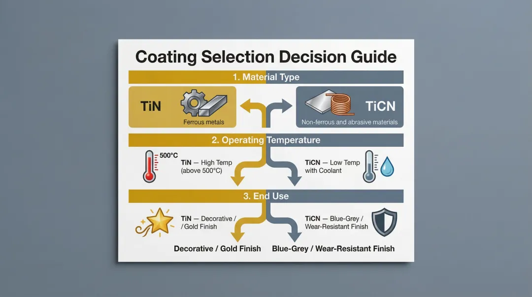 TiN versus TiCN coating selection decision guide by material temperature and application