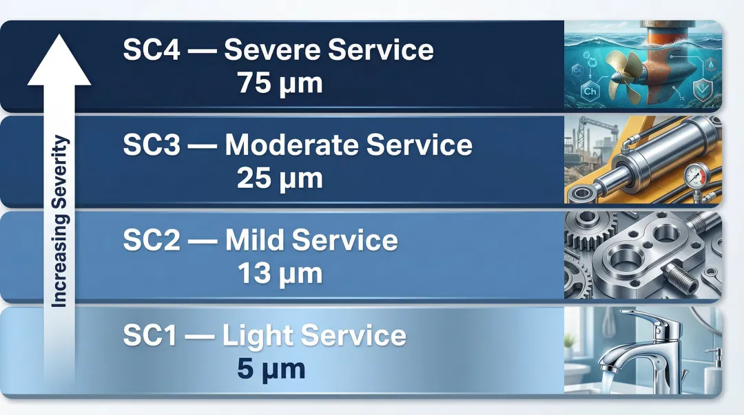 Nickel plating ASTM B733 four service condition thickness requirements tier diagram