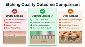 ABS plastic etching under-etching versus over-etching effects comparison infographic
