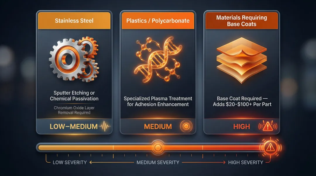 PVD coating substrate pre-treatment requirements by material type comparison chart