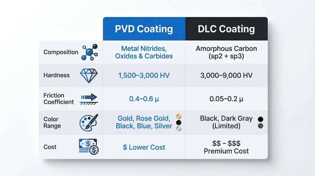 PVD versus DLC coating side-by-side comparison across five key performance factors