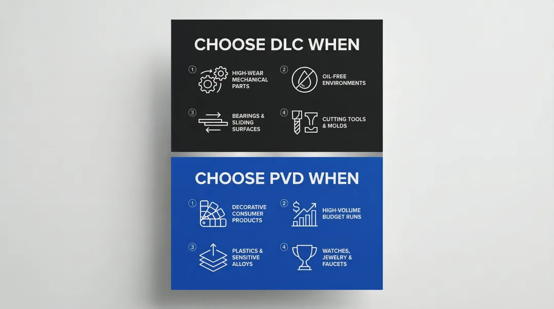 PVD versus DLC coating application decision guide with four selection criteria