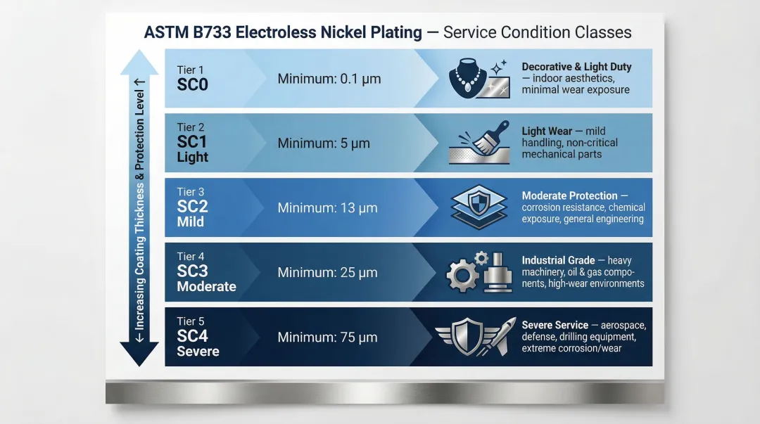 ASTM B733 five service condition coating thickness classes comparison chart