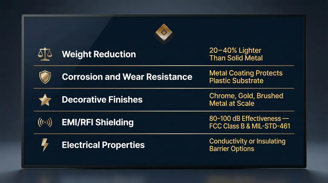 Five key benefits of plastic electroplating with weight savings and EMI shielding performance data