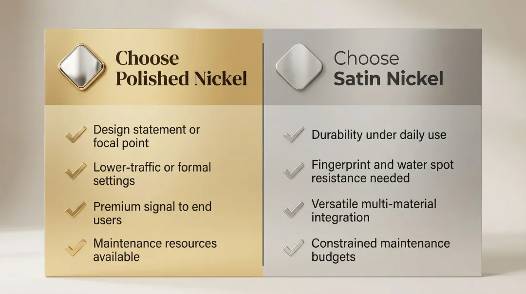 Decision guide for choosing polished nickel versus satin nickel finish applications