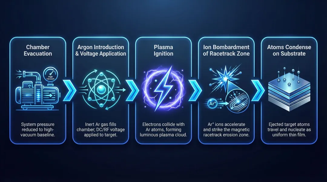 5-step magnetron sputtering deposition sequence process flow diagram
