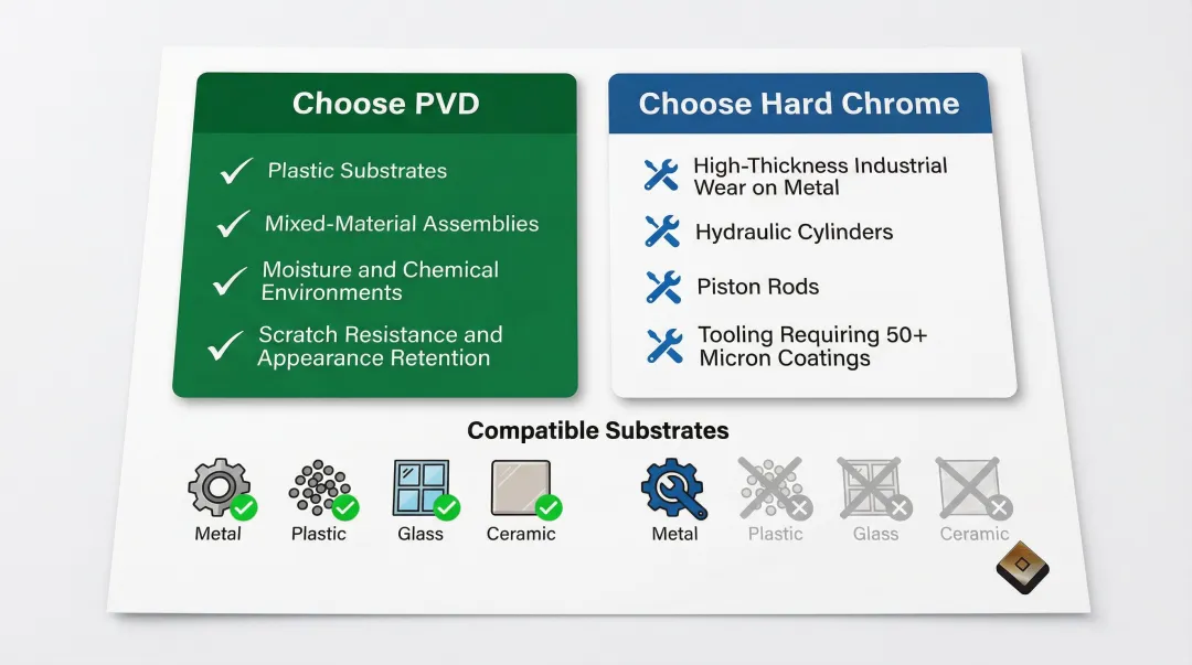 PVD coating versus hard chrome plating substrate and durability application decision guide