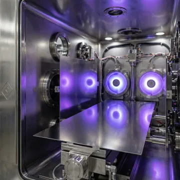 Industrial PVD coating chamber processing stainless steel sheets