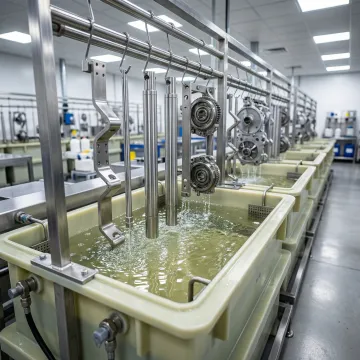 Sulfamate nickel plating tank with precision parts being processed