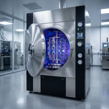 Technician applying PVD coating to watch components in vacuum chamber