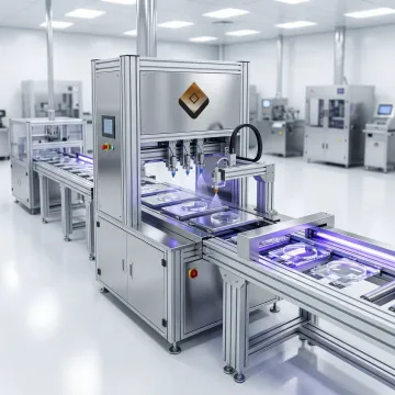 Industrial coating facility with UV curing equipment for polycarbonate lenses