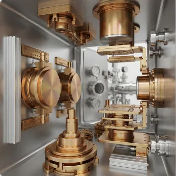 PVD coating chamber with golden ZrCN-coated precision parts