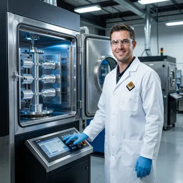 Technician applying abrasion-resistant coating to aluminum parts in industrial facility
