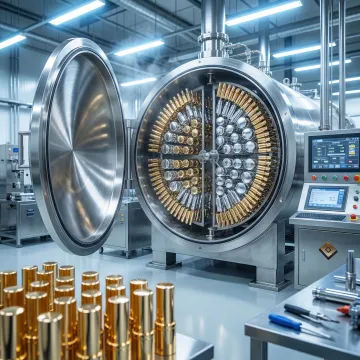 Precision metallizing process showing high-volume finishing equipment