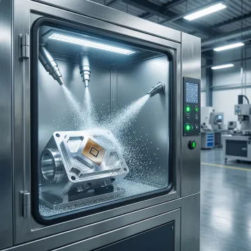 Industrial glass bead blast finishing equipment processing metal components