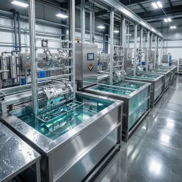 Industrial electroplating process showing trivalent chromium plating on metal components