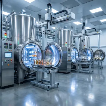 High-volume vacuum metallizing production line processing cosmetic components