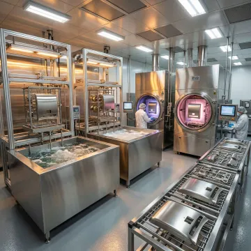 Manufacturing facility showing brushed nickel finishing process equipment