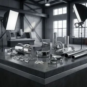 Chrome-plated metal and plastic parts showcasing mirror finish quality