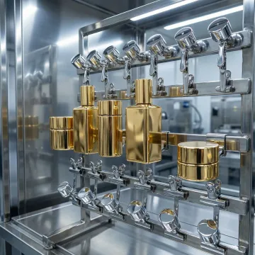 Precision metal plating process showing gold-plated cosmetic components