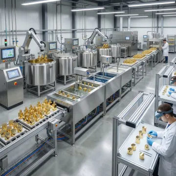 Production line showing electroplating process on luxury perfume bottle components